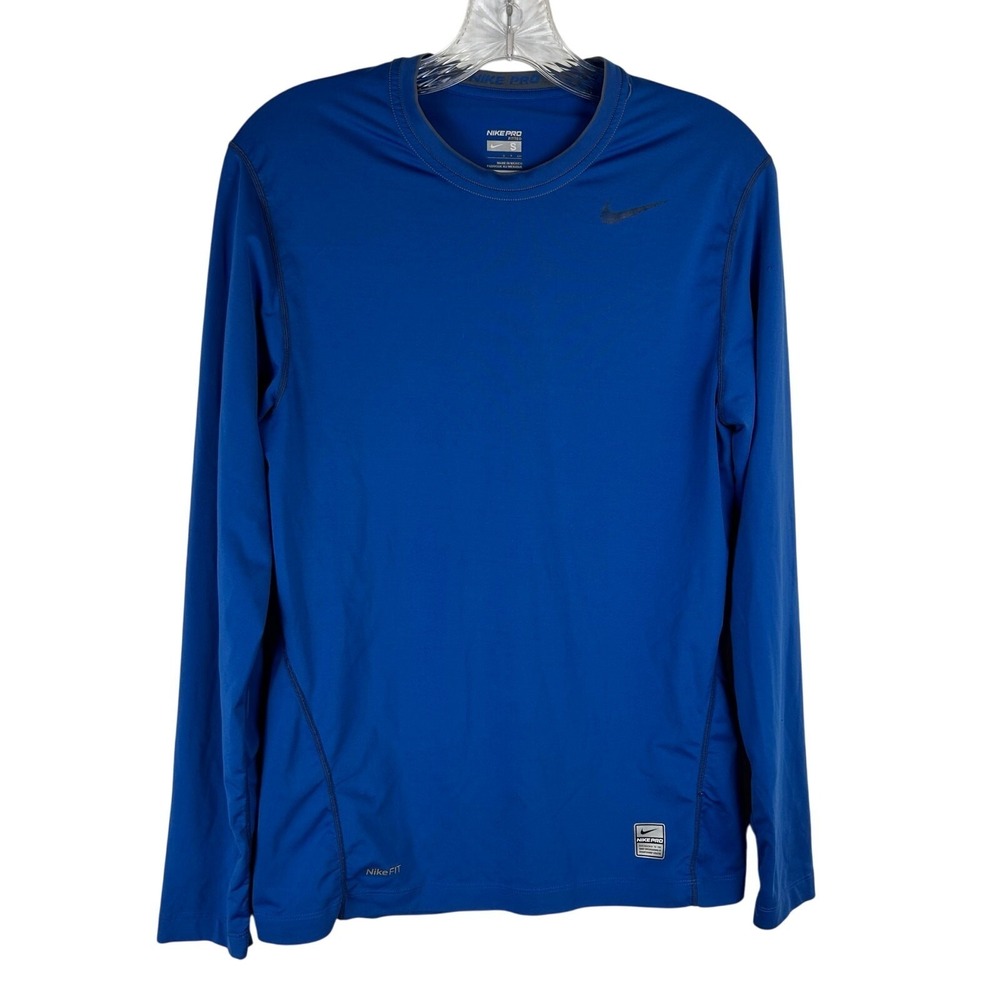Nike Pro Men Long Sleeve Shirt Size‎ Small Fitted Blue Base Layer Active 269610